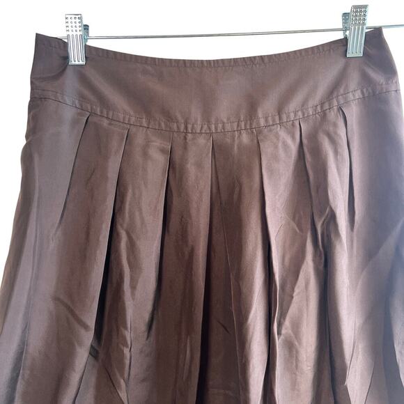 NWT Banana Republic 100% Silk Pleated Lined Brown A-line Skirt size 4 - Picture 4 of 11
